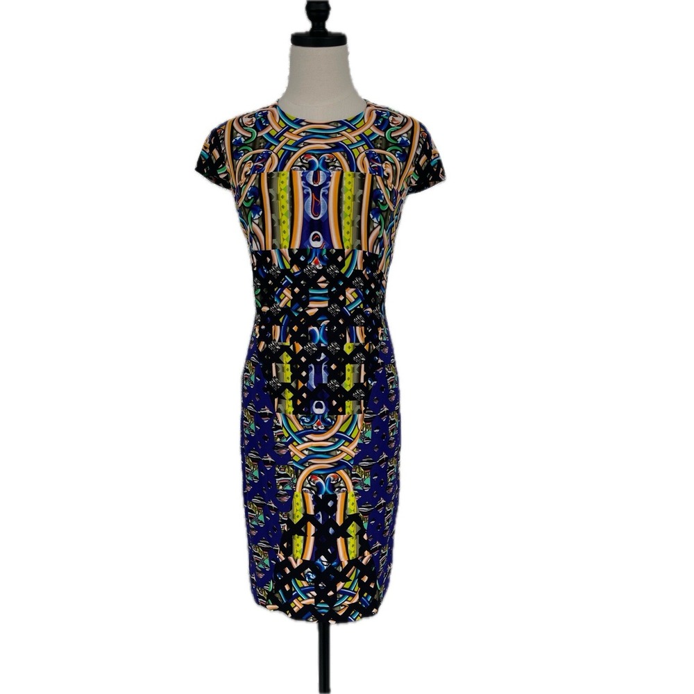 Peter Pilotto Women's Abstract Art Deco Print Sheath Dress Multi Colored 6 S‎